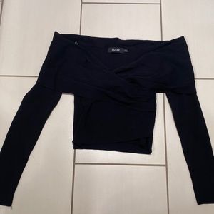 DO + BE off the shoulder front wrap top